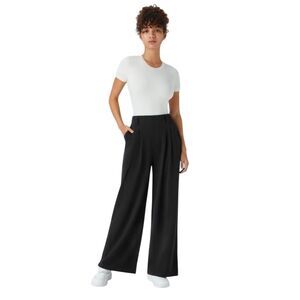 Halara Flex Waffle Knit Wide Leg High Waist Black Work Pants Women's M Tall